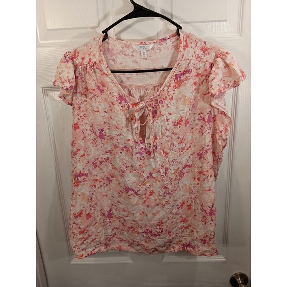 Time And Tru Top Size XXL (20) Pink Multicolor Floral Short Sleeve - Picture 2 of 8